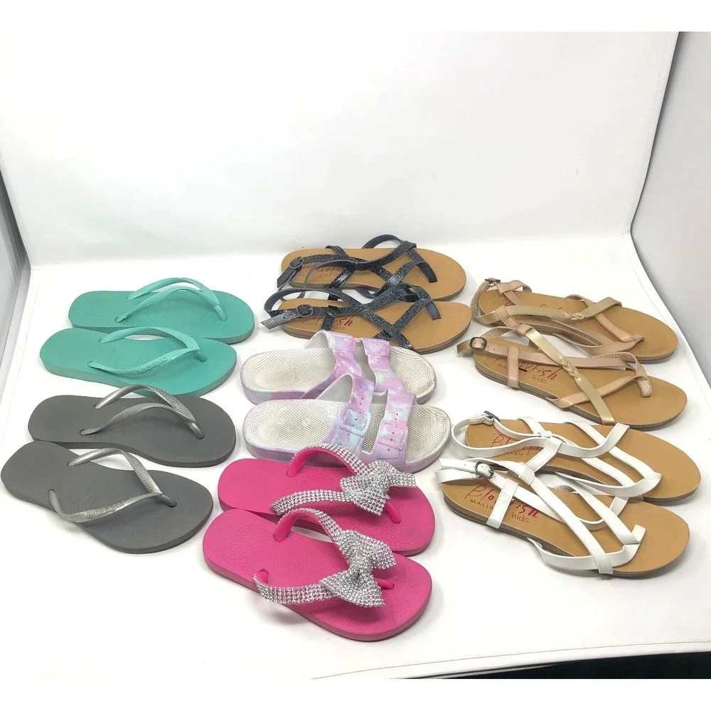 Blowfish Havaianas Sandals Bundle Girls Size 2 31/32 Kids Pink Teal White 7 Pair